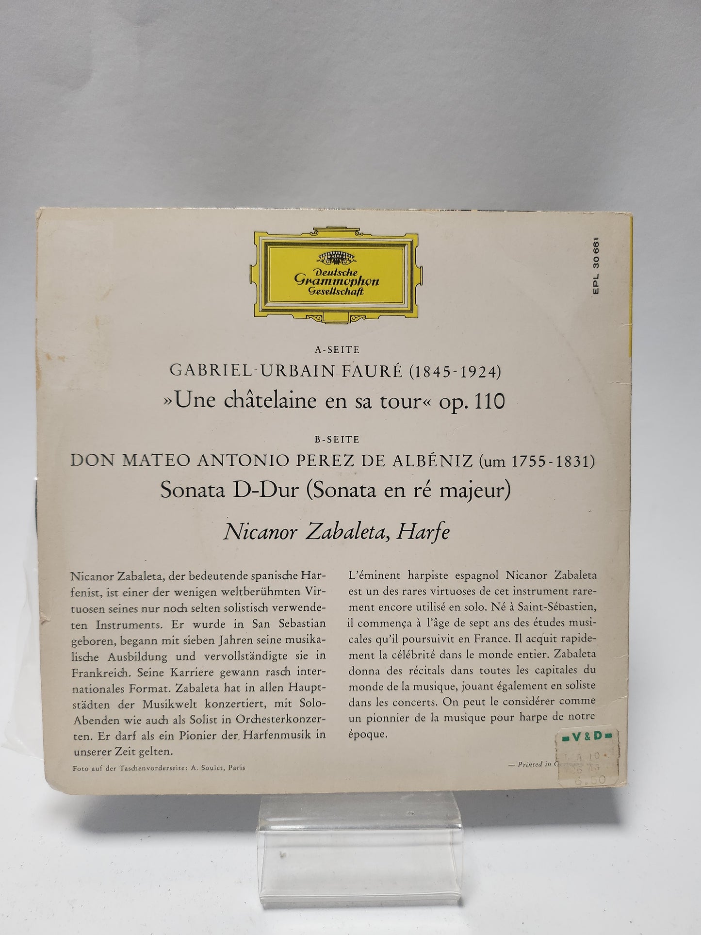 Nicanor Zabaleta: Hohe Schule fur Harfe Single Vinyl