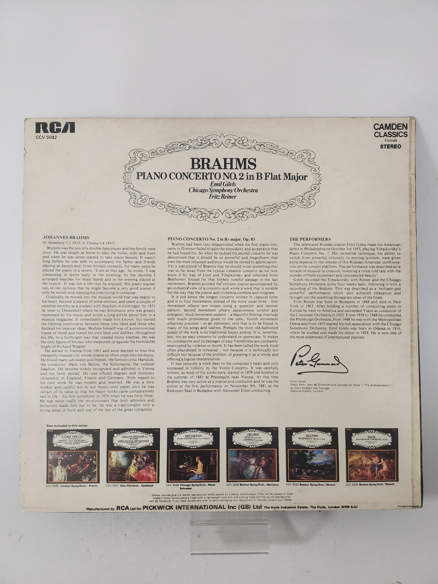 Piano Concerto No 2 in B Flat Major: Brahms LP Vinyl