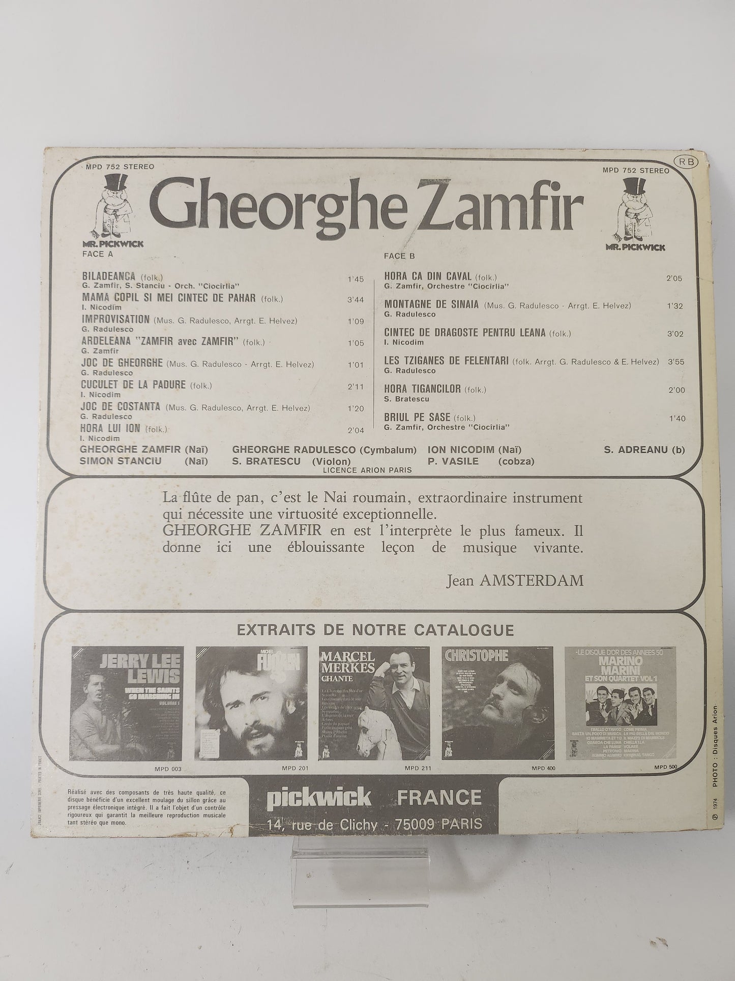 Flutes de Pan & Cymbalum en Roumanie: Gheorghe Zamfir LP Vinyl