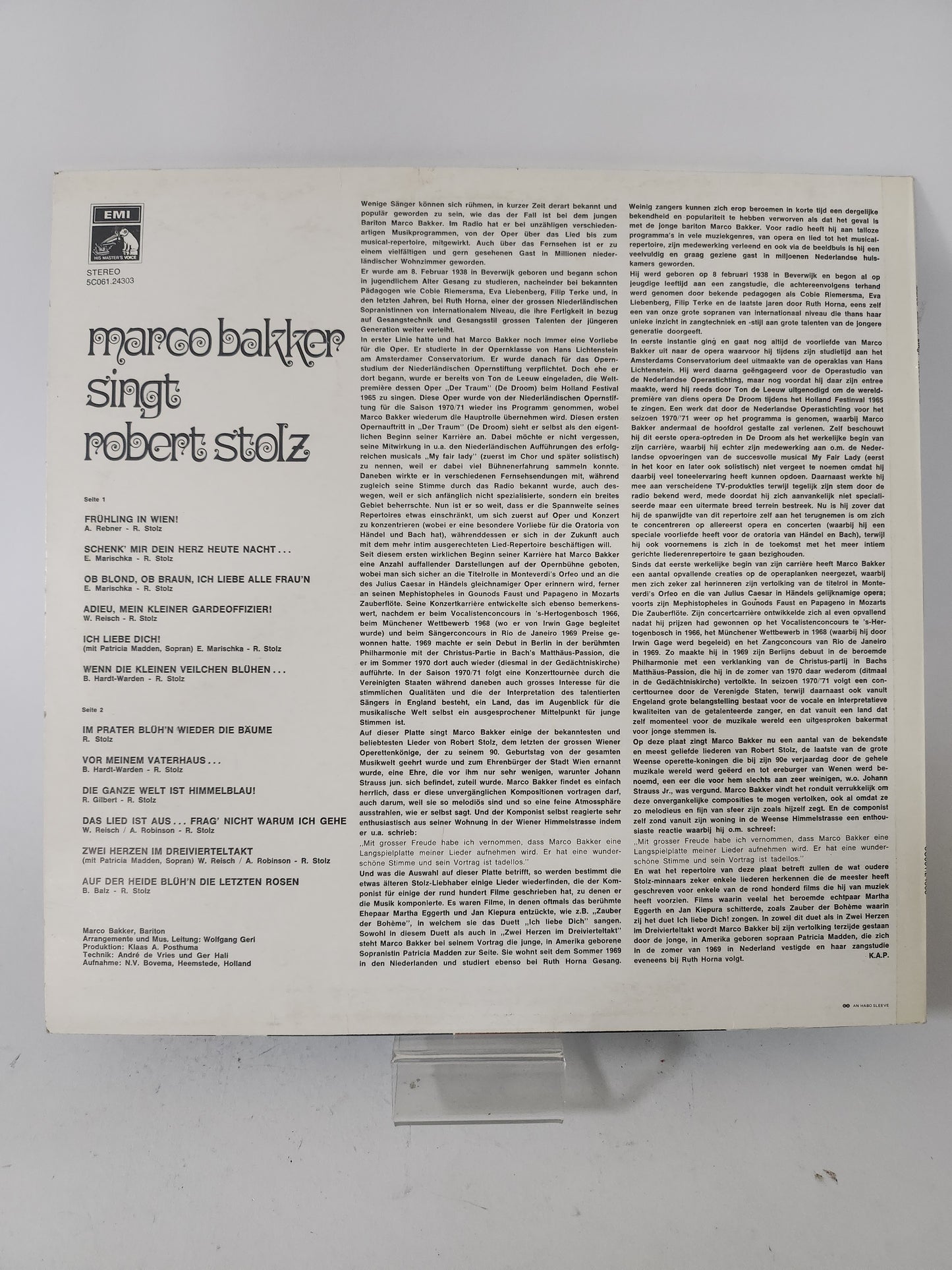 Marco Bakker singt Robert Stolz LP Vinyl