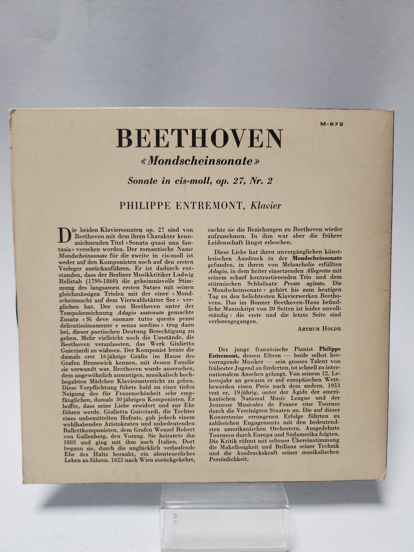 Beethoven: Sonata Nr 14 in Cis Moll "Mondschein" Single Vinyl