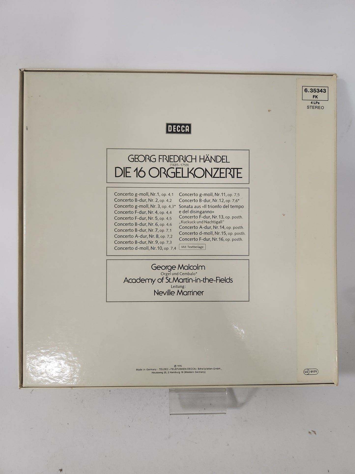 Die 16 Orgelkonzerte: Georg Friedrich Handel LP Vinyl