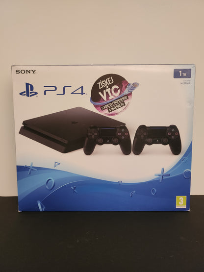 Zwarte Slim 1TB Playstation 4 + 2 Controllers Boxed