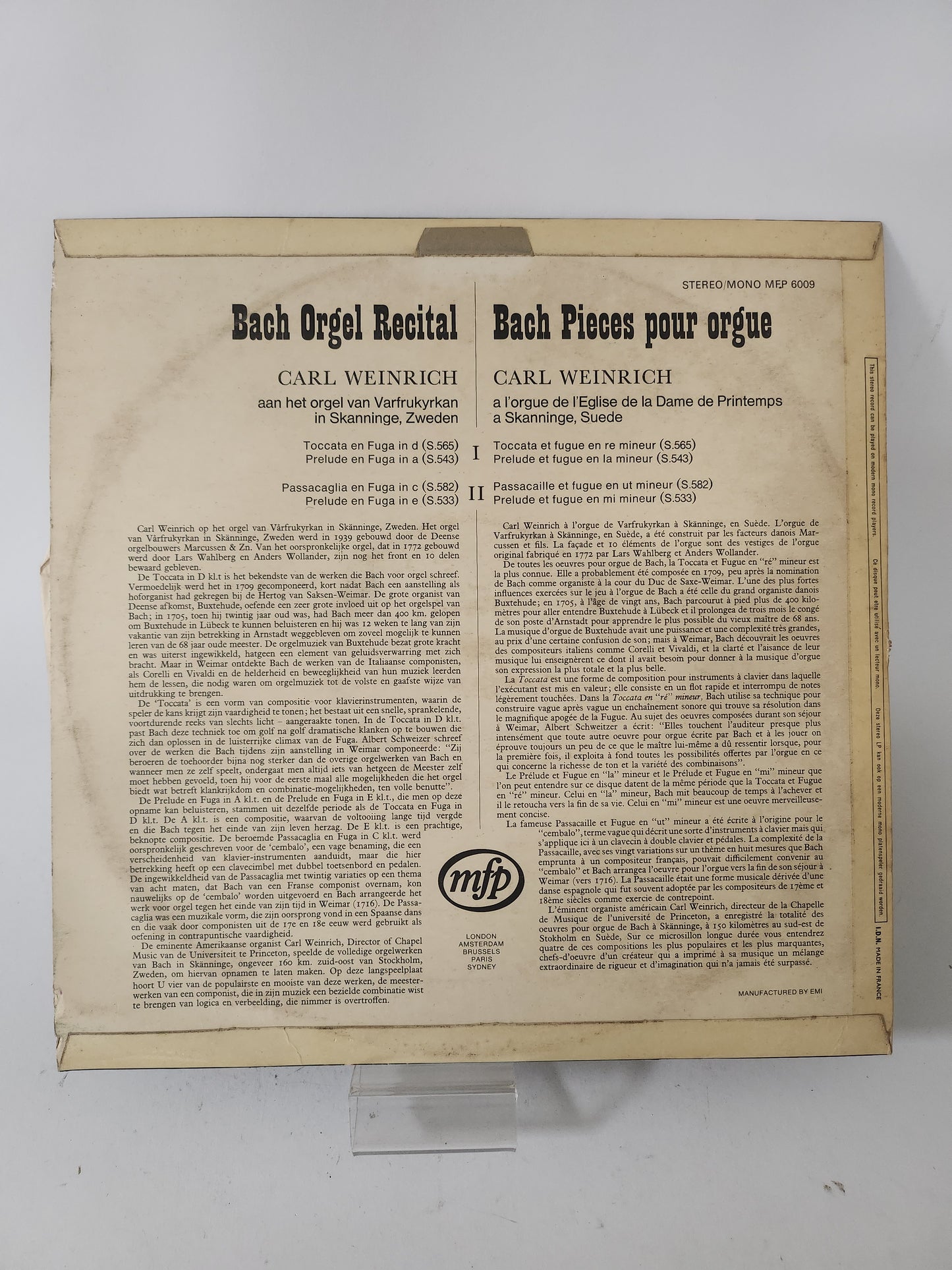 Bach: La Celebre Toccata & Fugue S 565 LP Vinyl