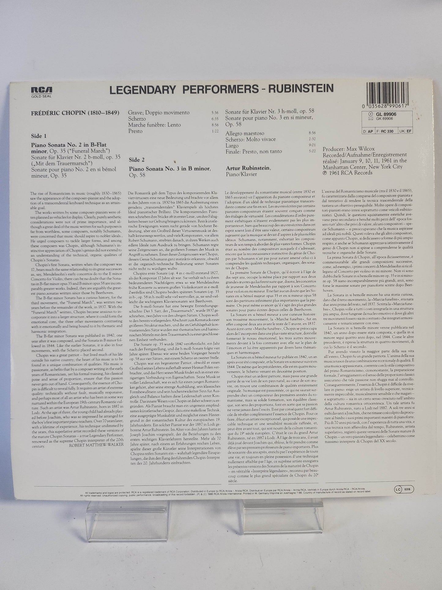 Rubinstein: Chopin Sonatas No 2 & 3 LP Vinyl - Feniks Gameshop
