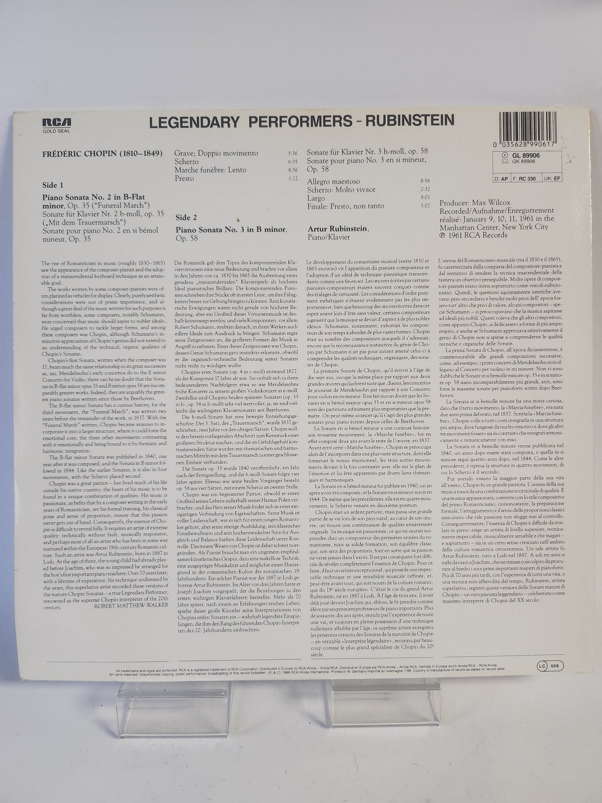 Rubinstein: Chopin Sonatas No 2 & 3 LP Vinyl - Feniks Gameshop