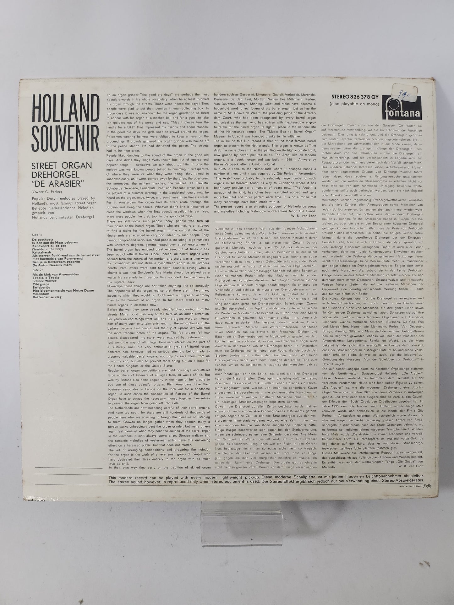Holland Souvenir: Draaiorgel de Arabier LP Vinyl