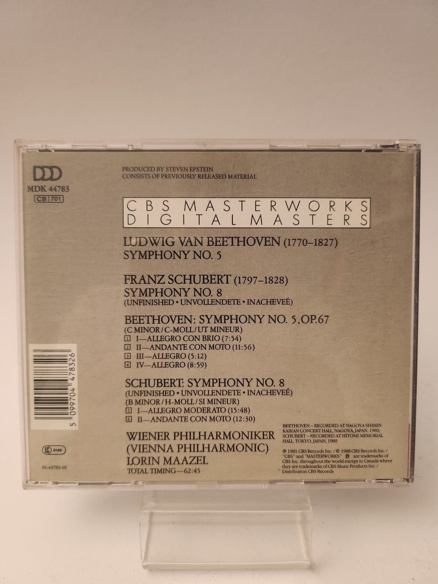 Beethoven Symphony No 5 & Schubert Symphony No 8 CD