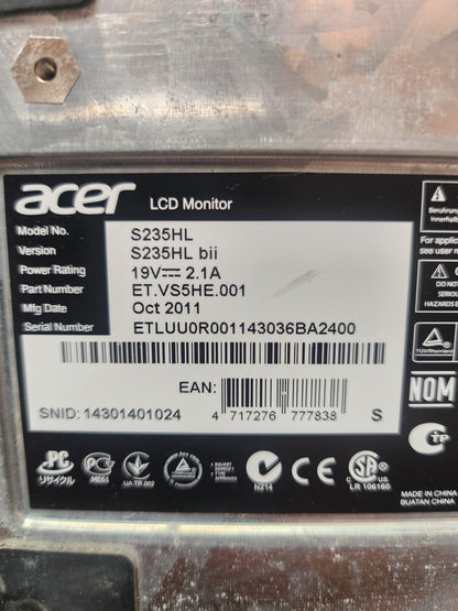 Acer S235HL LCD Monitor 23 Inch PC Beeldscherm