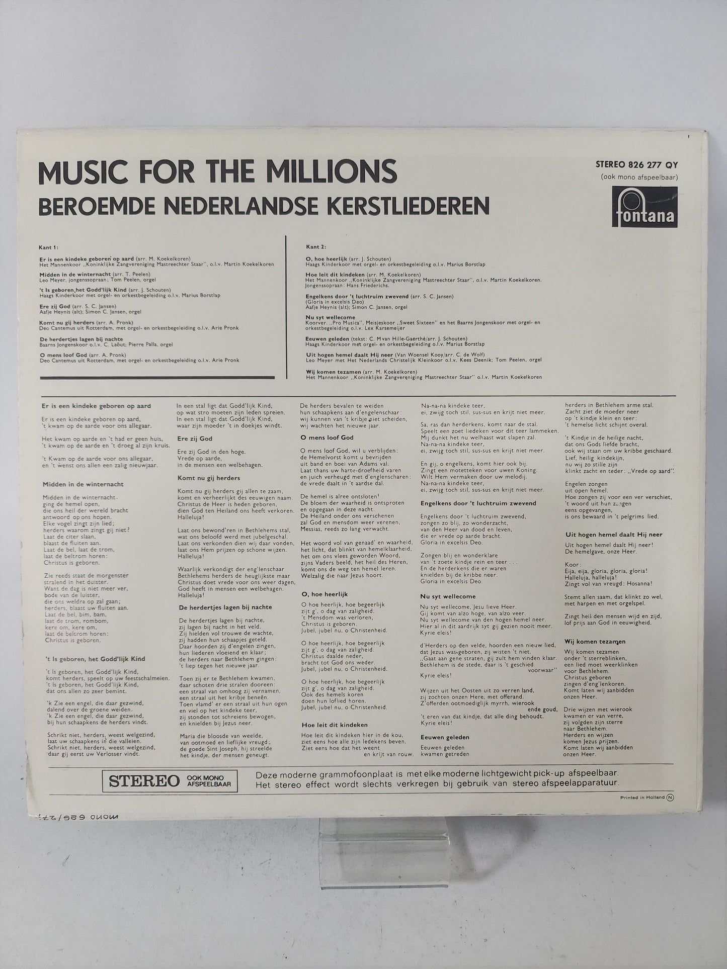 Music for the Millions: Beroemde Nederlandse Kerstliederen LP Vinyl