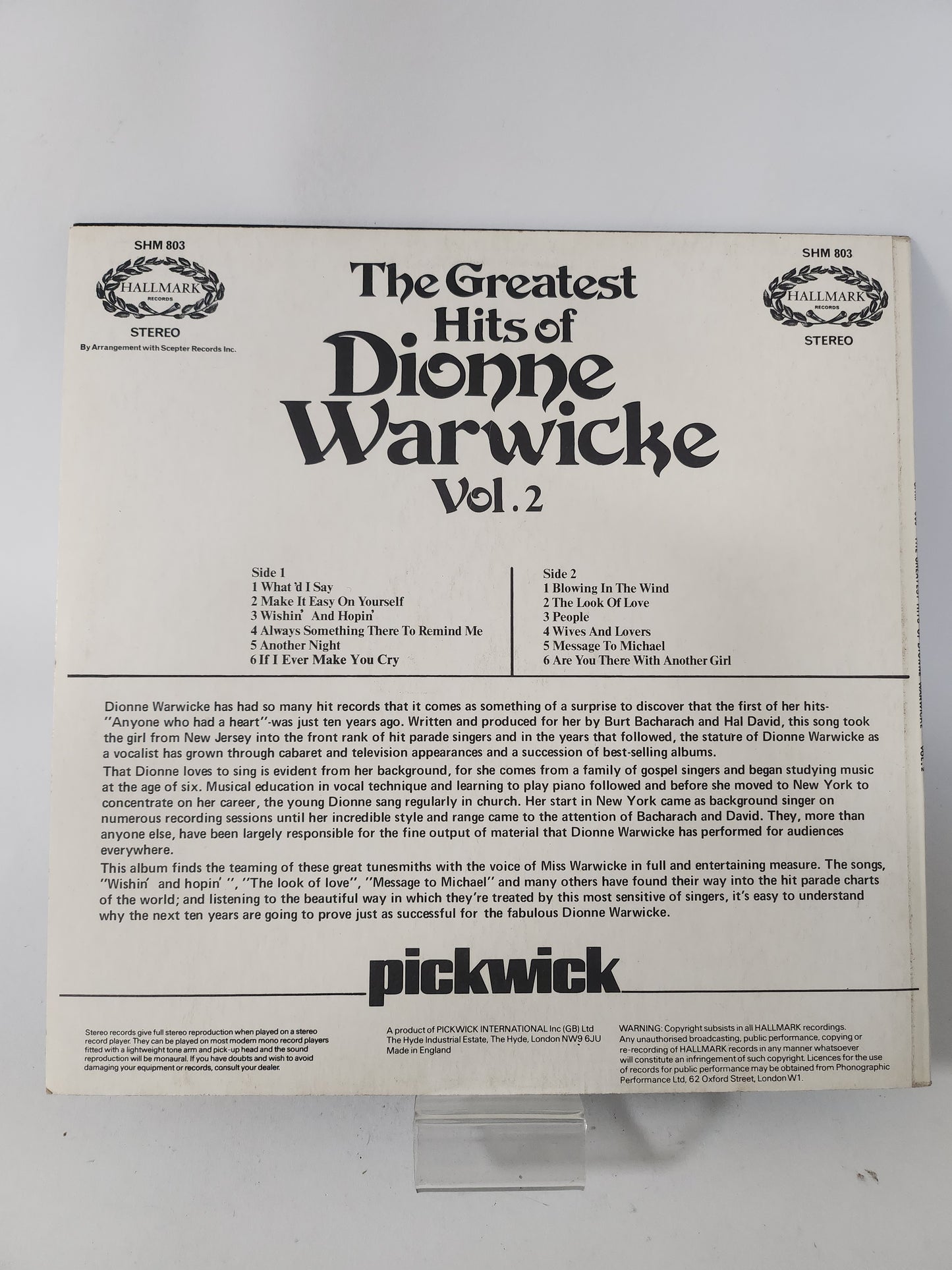 Greatest Hits of Dionne Warwicke Vol 2 LP Vinyl