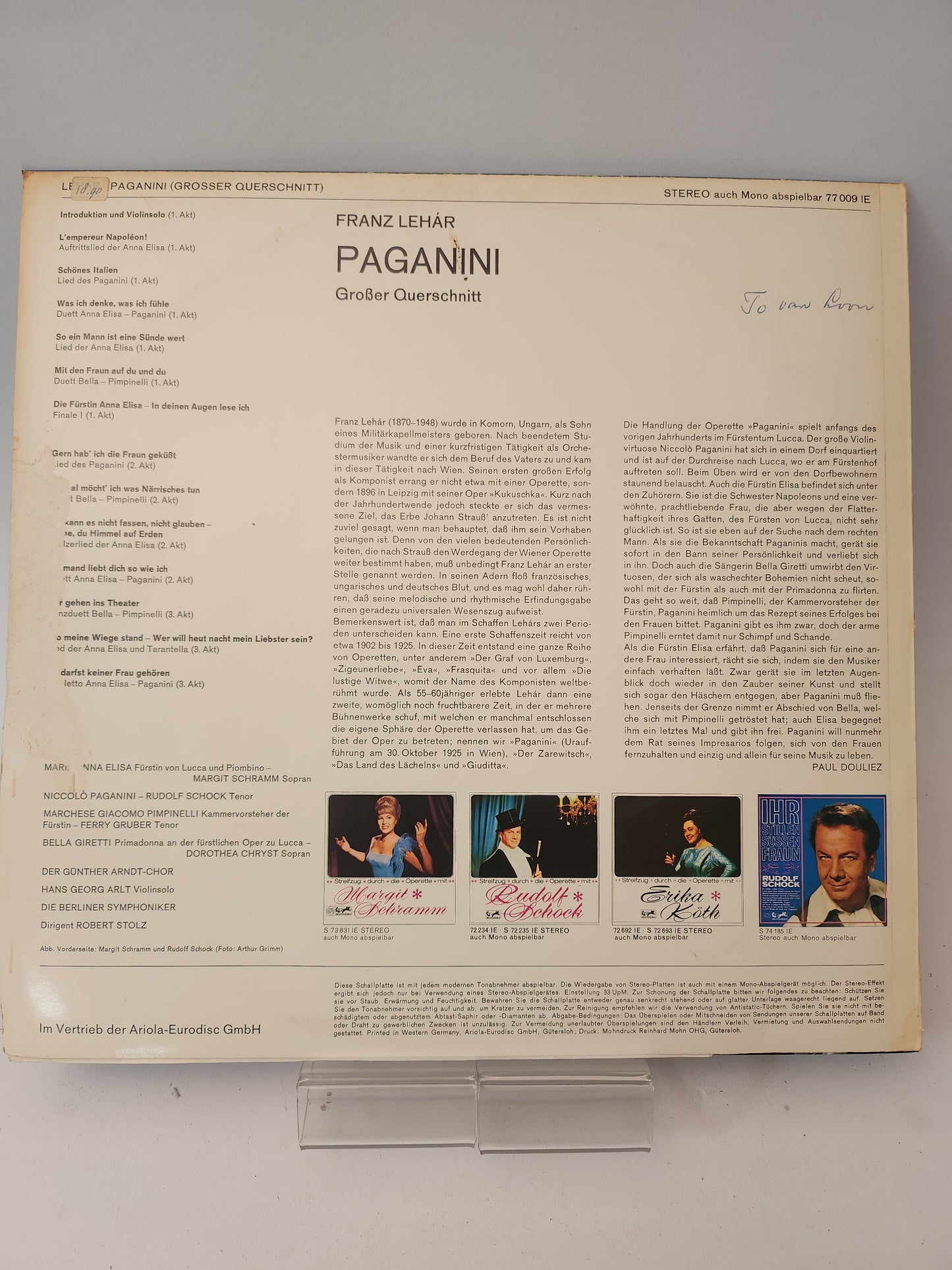 Paganini (Großer Queeschnitt): Franz Lehar LP Vinyl