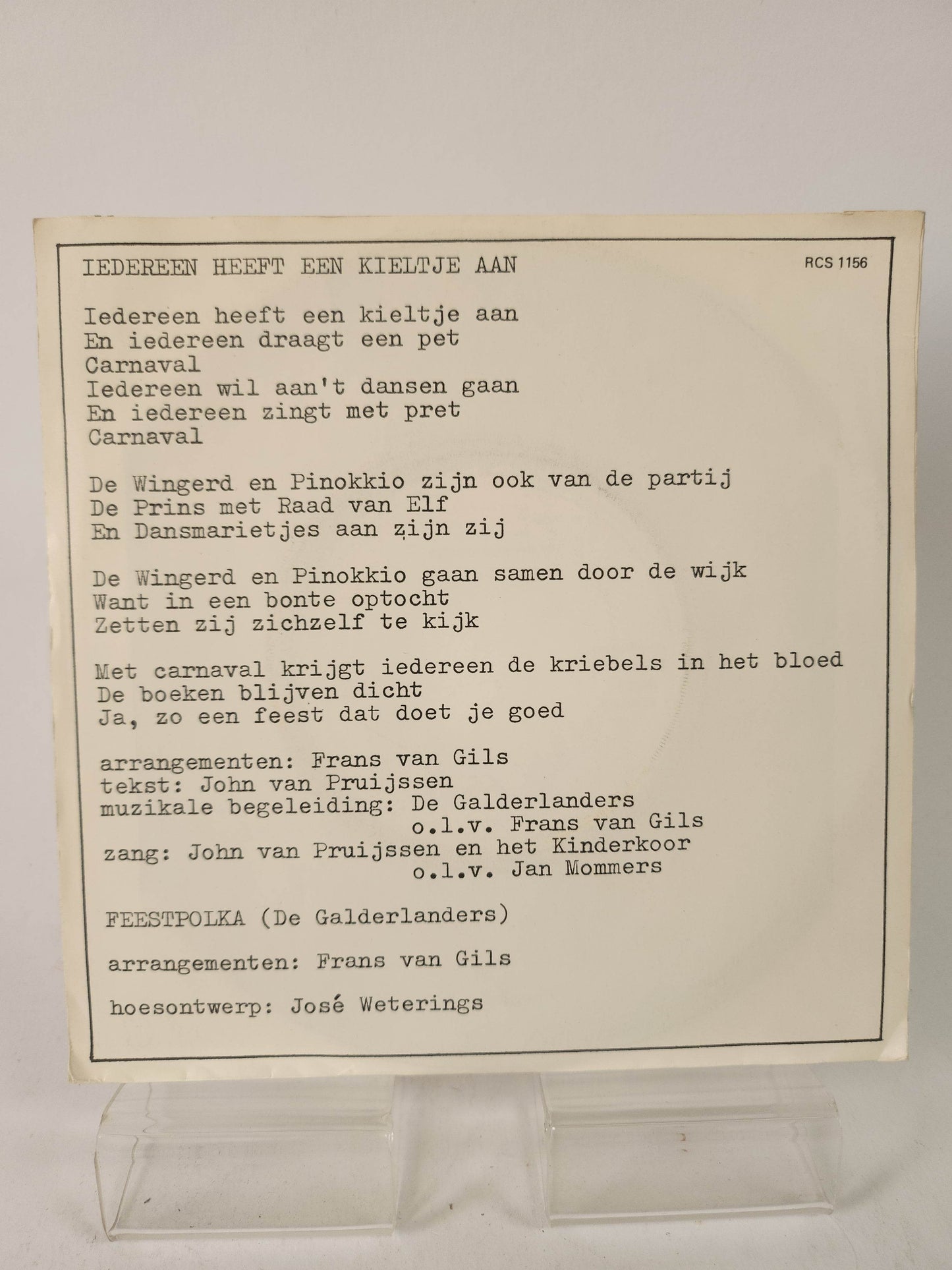 Pinokkio - de Wingerd: Iedereen heeft een Kieltje aan Single Vinyl - Feniks Gameshop