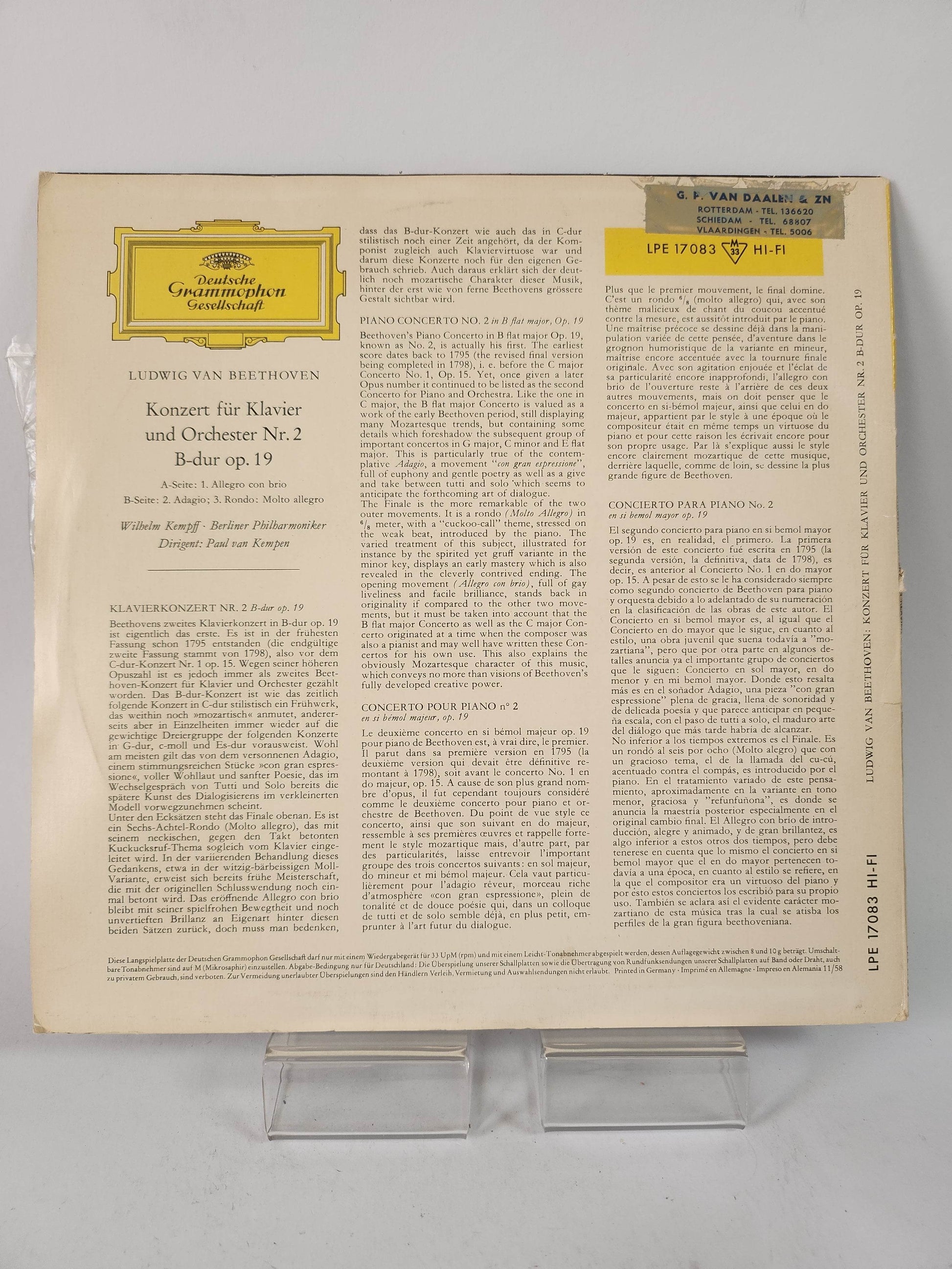 Deutsche Grammophon Gesellschaft: Konzert fur Klavier und Orchester Nr2 B-dur op.19 LP Vinyl - Feniks Gameshop