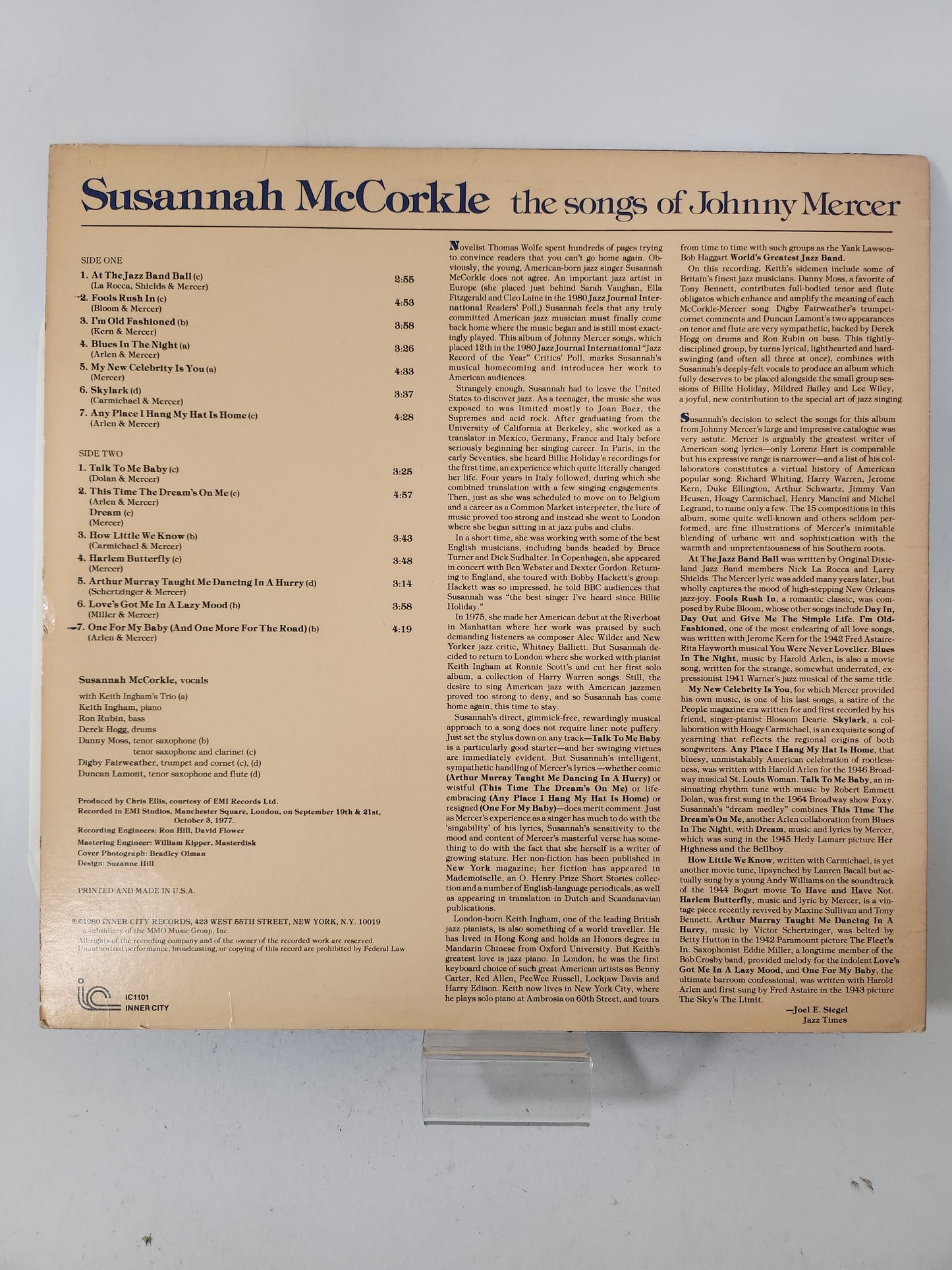 Songs of Johnny Mercer: Susannah McCorkle LP Vinyl - Lp Vinyl
