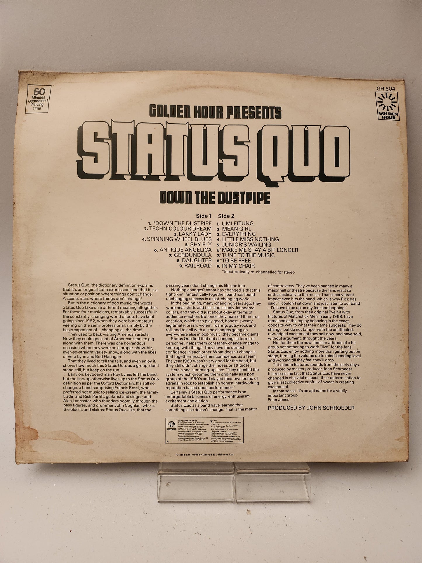 Status Quo: Down the Dustpipe LP Vinyl - Lp Vinyl