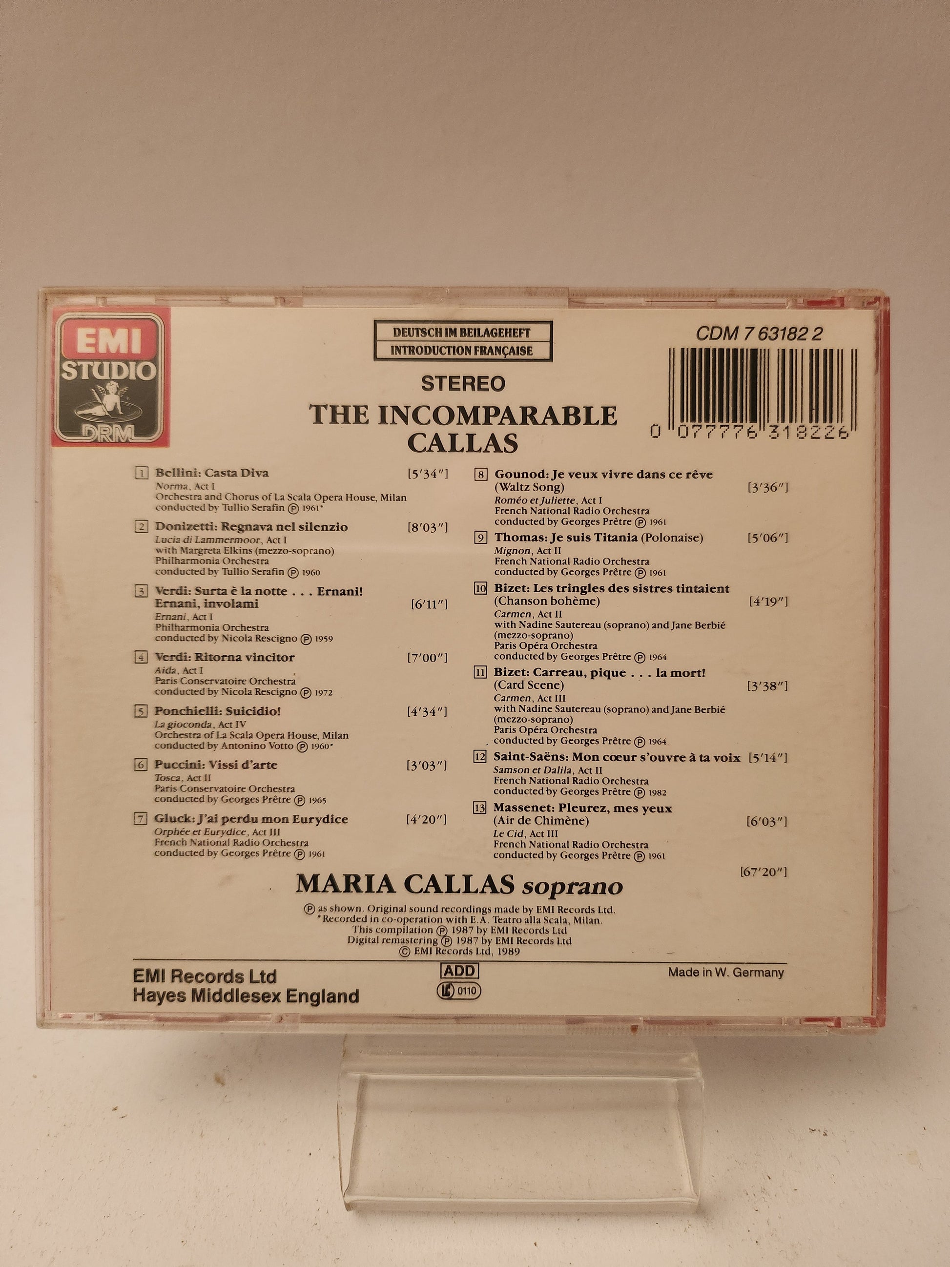 The Incomparable Callas: Favorite Arias CD - Cd